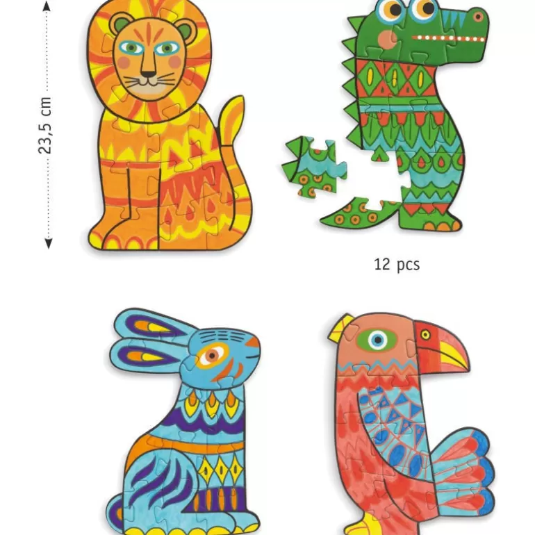 Djeco Puzzle Djeco<4 Puzzles A Colorier "Animocolor" Diy 7946