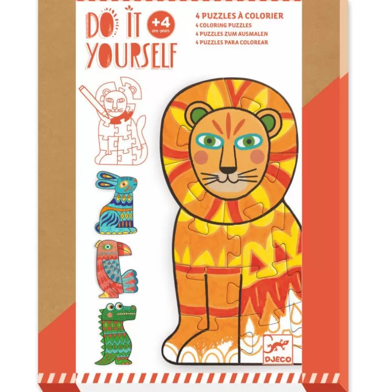Djeco Puzzle Djeco<4 Puzzles A Colorier "Animocolor" Diy 7946