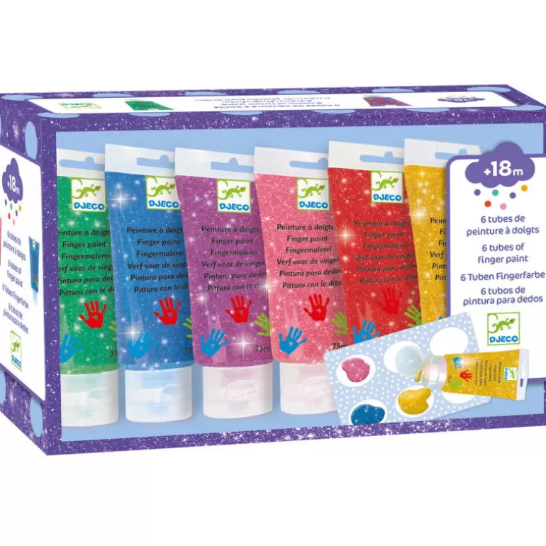 Djeco Feutres Et Gouaches<6 Tubes De Peinture A Doigts Pour Enfant - Couleurs Pailletees 9017