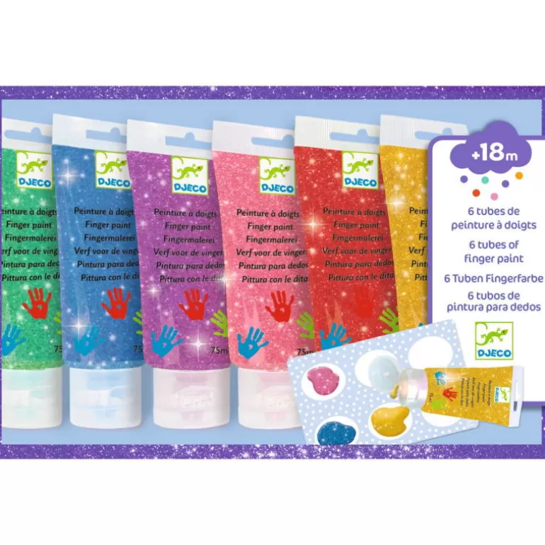 Djeco Feutres Et Gouaches<6 Tubes De Peinture A Doigts Pour Enfant - Couleurs Pailletees 9017