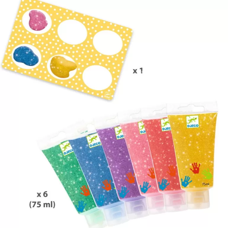 Djeco Feutres Et Gouaches<6 Tubes De Peinture A Doigts Pour Enfant - Couleurs Pailletees 9017