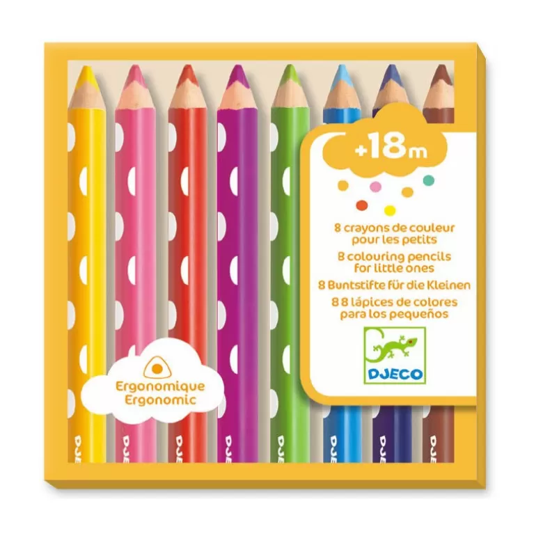 Djeco Feutres Et Gouaches<8 Crayons De Couleur Pour Les Petits 9004