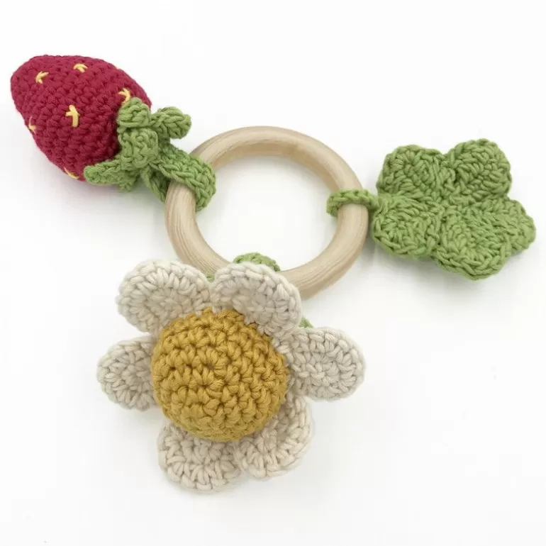 MyuM Jouets D'éveil En Tissu<Anneau De Dentition "Printemps" Hochet En Crochet En Coton Bio The Veggy Toys