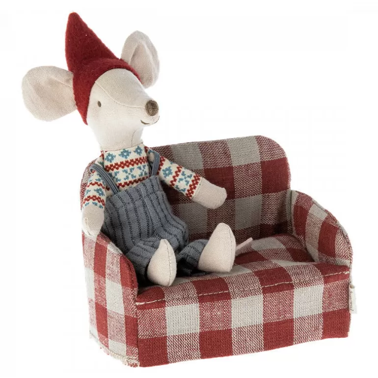 Maileg Maison De Poupee En Bois<Canape A Carreaux Pour Souris - Rouge -