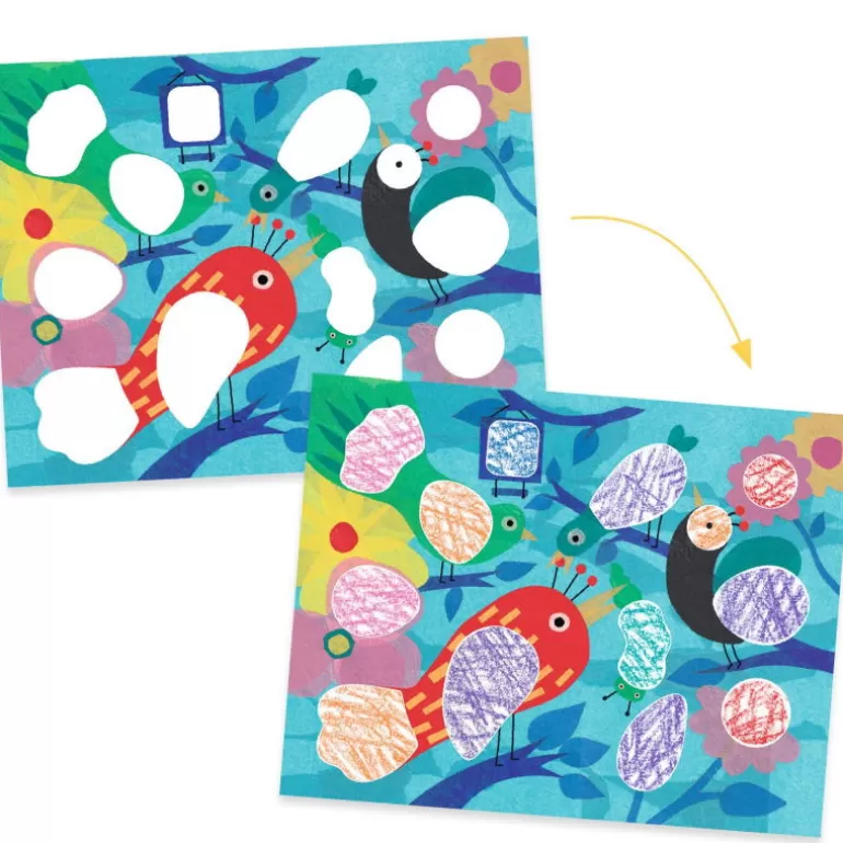 Djeco Pochoirs Djeco<Coffret Pour Colorier Au Pochoir "Piou Piou & Co" 8993