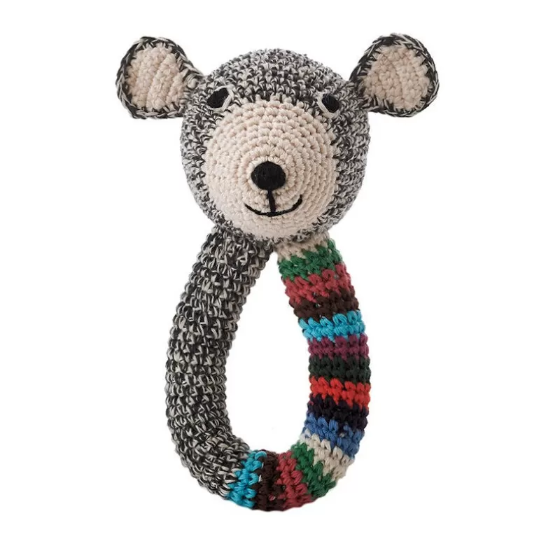anne claire petit Jouets D'éveil En Tissu<Hochet Nounours En Crochet "Teddy" Gris Et Raye Anne-Claire Petit