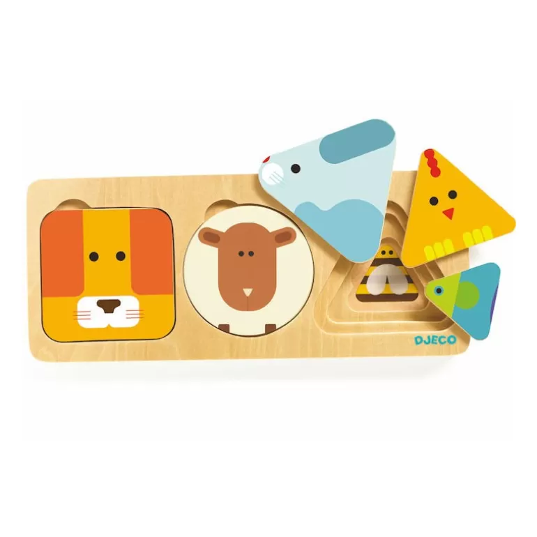 Djeco Puzzle Djeco<Jeu D'Encastrement En Bois A 3 Etages 'Animabasic' 6206