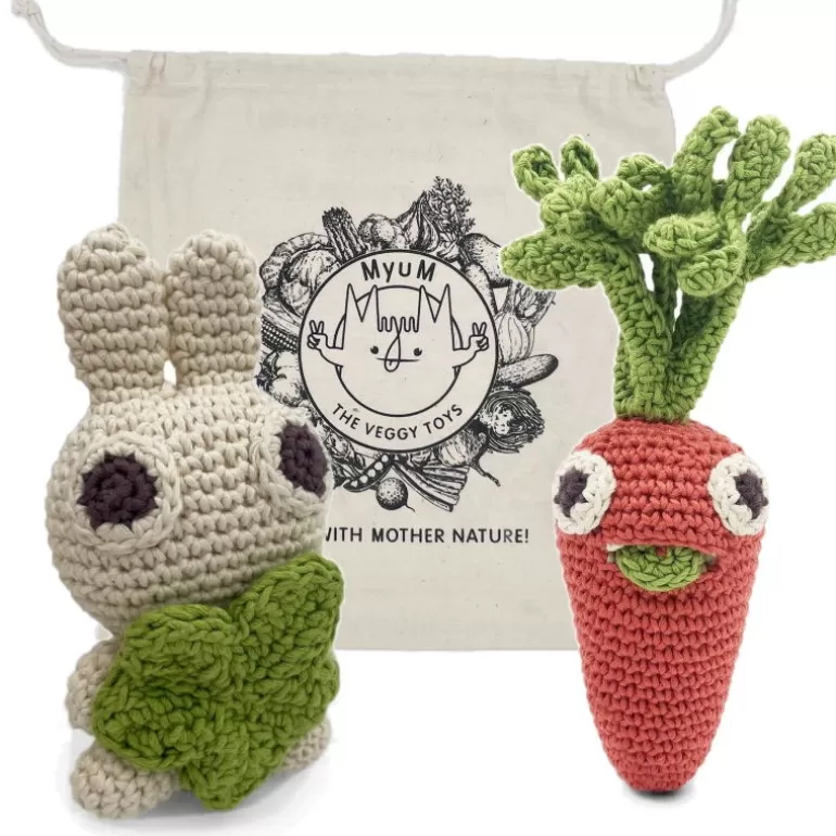 MyuM Jouets D'éveil En Tissu<Kit Lapinou Hochets Pour Bebe En Crochet En Coton Bio The Veggy Toys