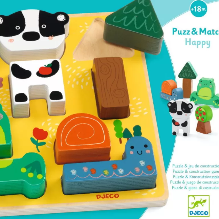 Djeco Puzzle Djeco<Puzzle D'Encastrement Et Jeu De Construction "Puzz & Match Happy" 1075