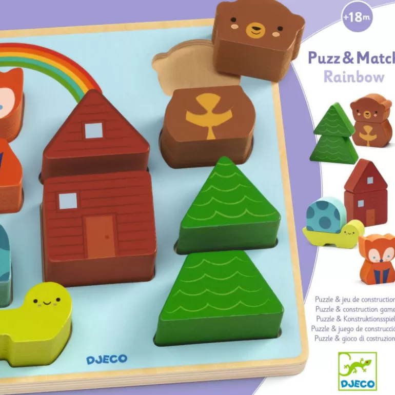 Djeco Puzzle Djeco<Puzzle D'Encastrement Et Jeu De Construction "Puzz & Match Rainbow" 1078