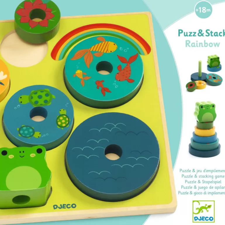 Djeco Puzzle Djeco<Puzzle D'Encastrement Et Jeu D'Empilement "Puzz & Stack Rainbow" 1077