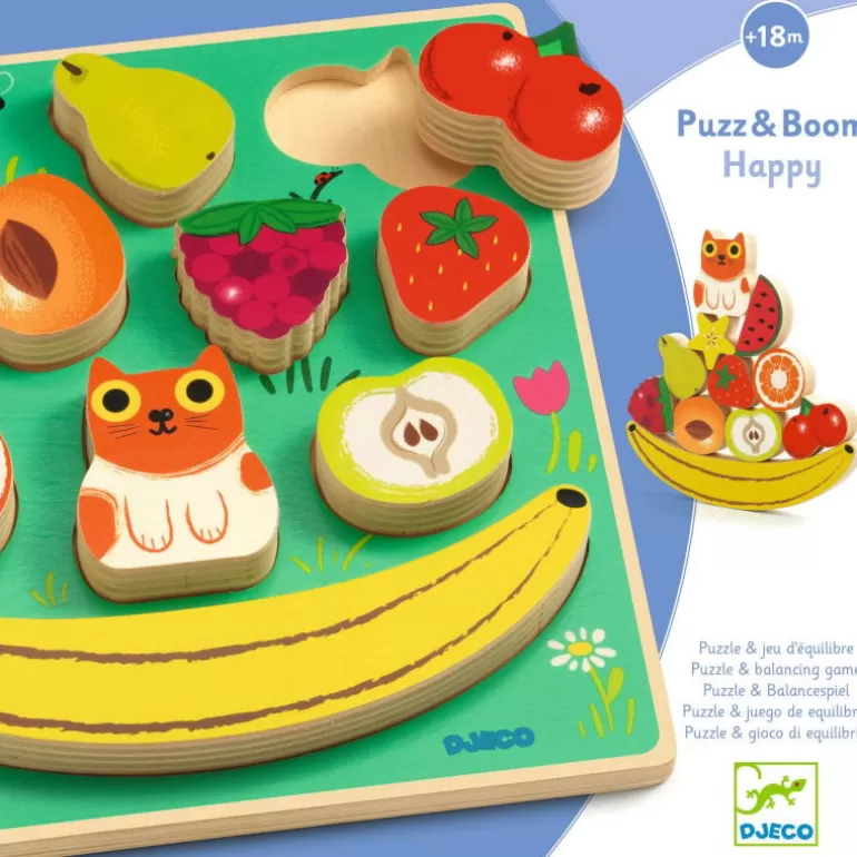 Djeco Puzzle Djeco<Puzzle D'Encastrement Et Jeu D'Equilibre "Puzz & Boom Happy" 1073