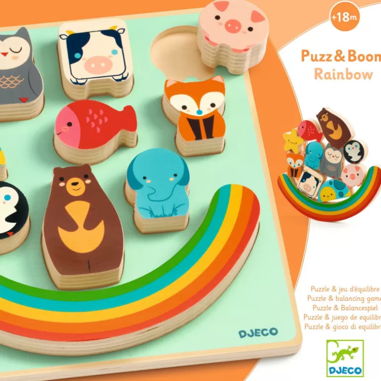 Djeco Puzzle Djeco<Puzzle D'Encastrement Et Jeu D'Equilibre "Puzz & Boom Rainbow" 1076