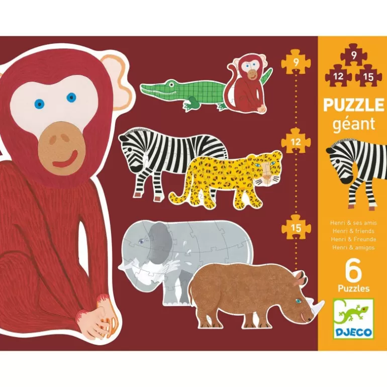 Djeco Puzzle Djeco<Puzzle Geant 'Henri & Ses Amis' 9, 12 Et 15 Pcs 7147