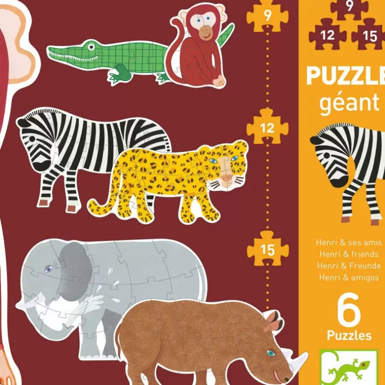 Djeco Puzzle Djeco<Puzzle Geant 'Henri & Ses Amis' 9, 12 Et 15 Pcs 7147