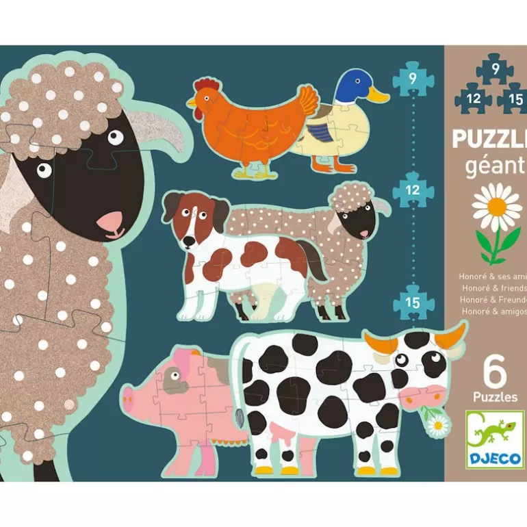 Djeco Puzzle Djeco<Puzzle Geant 'Honore & Ses Amis' 9, 12 Et 15 Pcs 7112