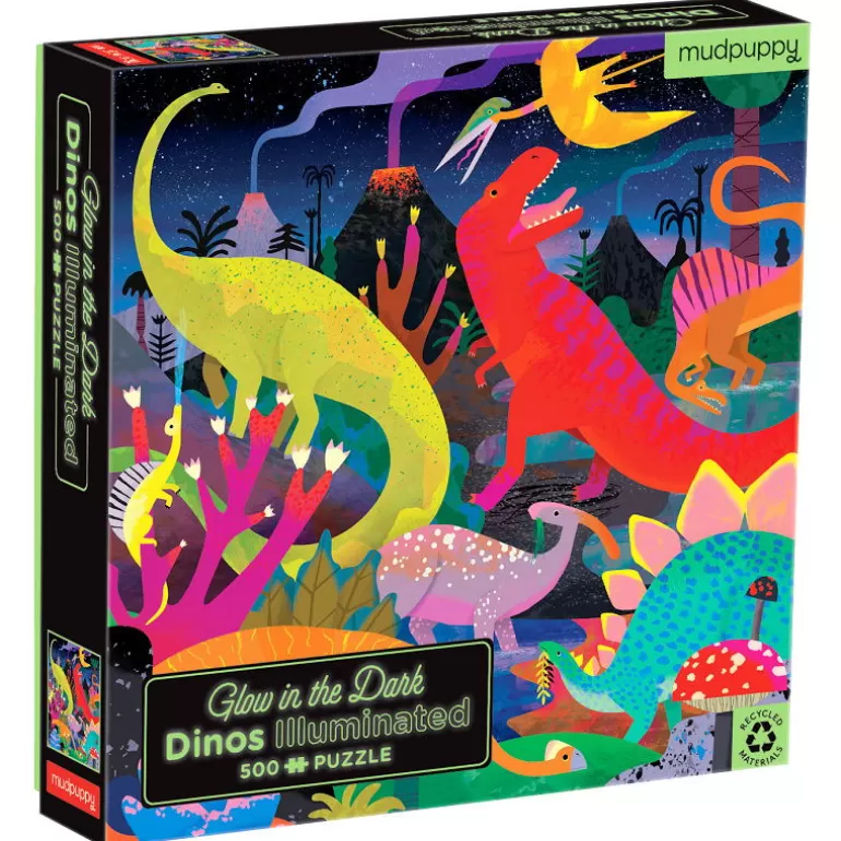 Mudpuppy Puzzles Dès 8 Ans, 500 Pcs Et +<Puzzle Qui Brille Dans Le Noir "Dinosaures" 500 Pcs