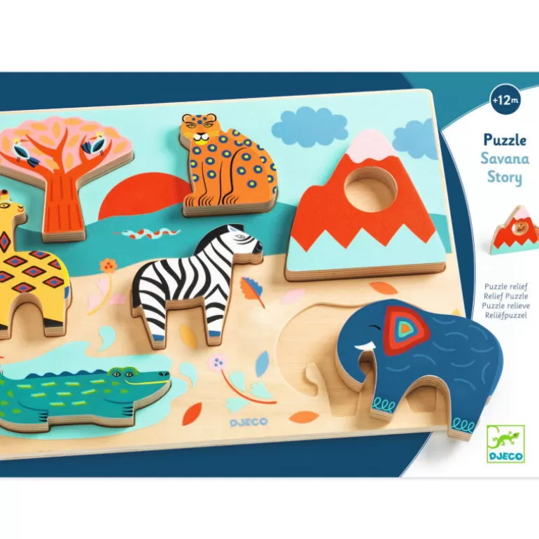 Djeco Puzzle Djeco<Puzzle Relief En Bois Savana Story, Jeu D'Encastrement 1068